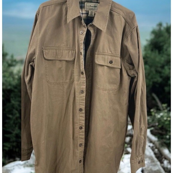 Vintage L.L. Bean Button-Up Shirt  Jacket‎ Cotton Flannel Lined Canvas LT - Picture 1 of 5